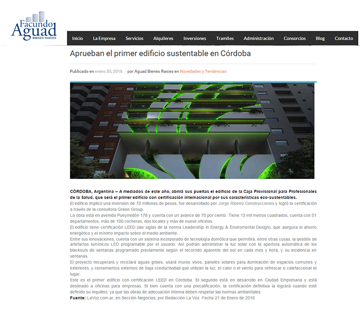 Aprueban el primer edificio sustentable en Córdoba